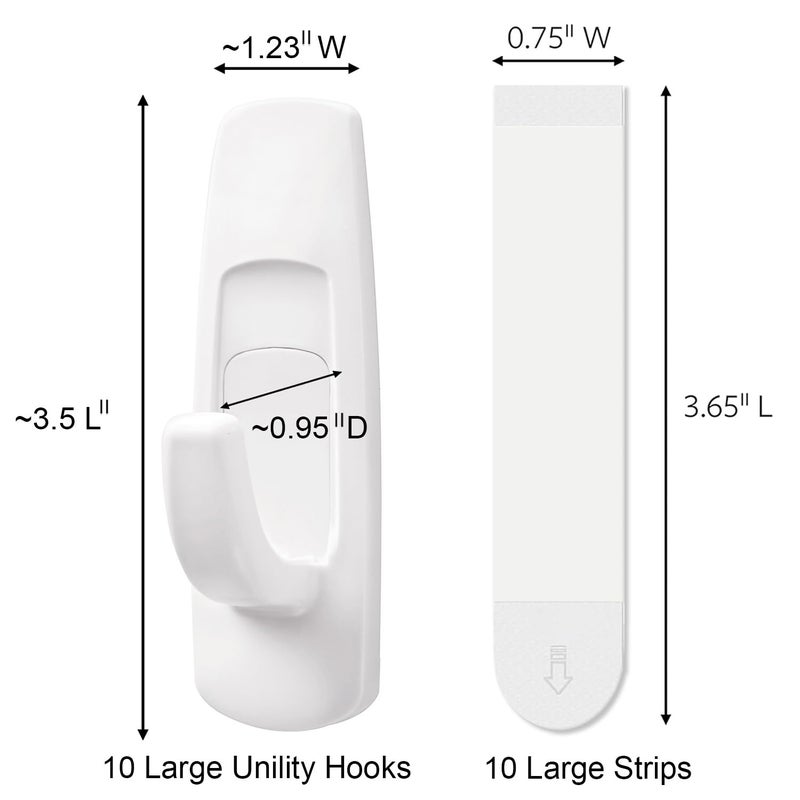 Sinfuo Utility Wall Hooks for Hanging Large 10 Hooks, Damage Free Hanging Wall Hooks with Adhesive Strips, Heavy Duty Adhesive Hooks Damage Free for Key Holder, Coat, Door, Shower Hanging - Image 2